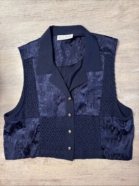 Vintage 90s Miss Dorby Navy Textured Sleeveless Button-Front Top Vest Large P
